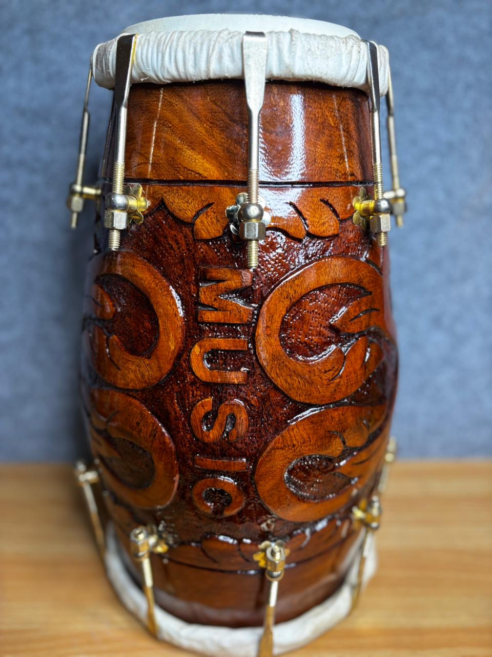 Pakka Sheesham Wood Dholak (Natural Wood Color)