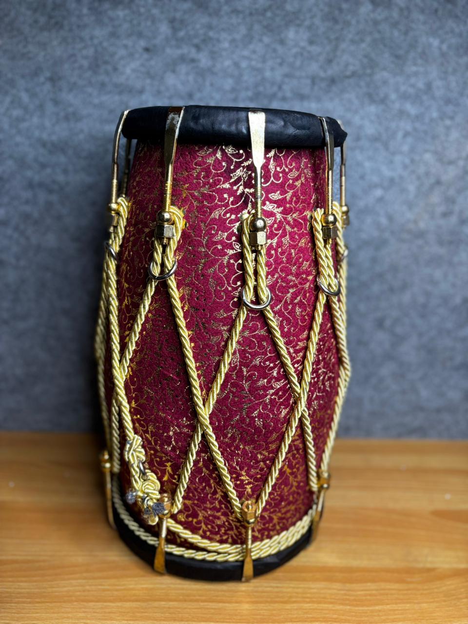 Sheesham Wood Cherry Red Printed Dholak
