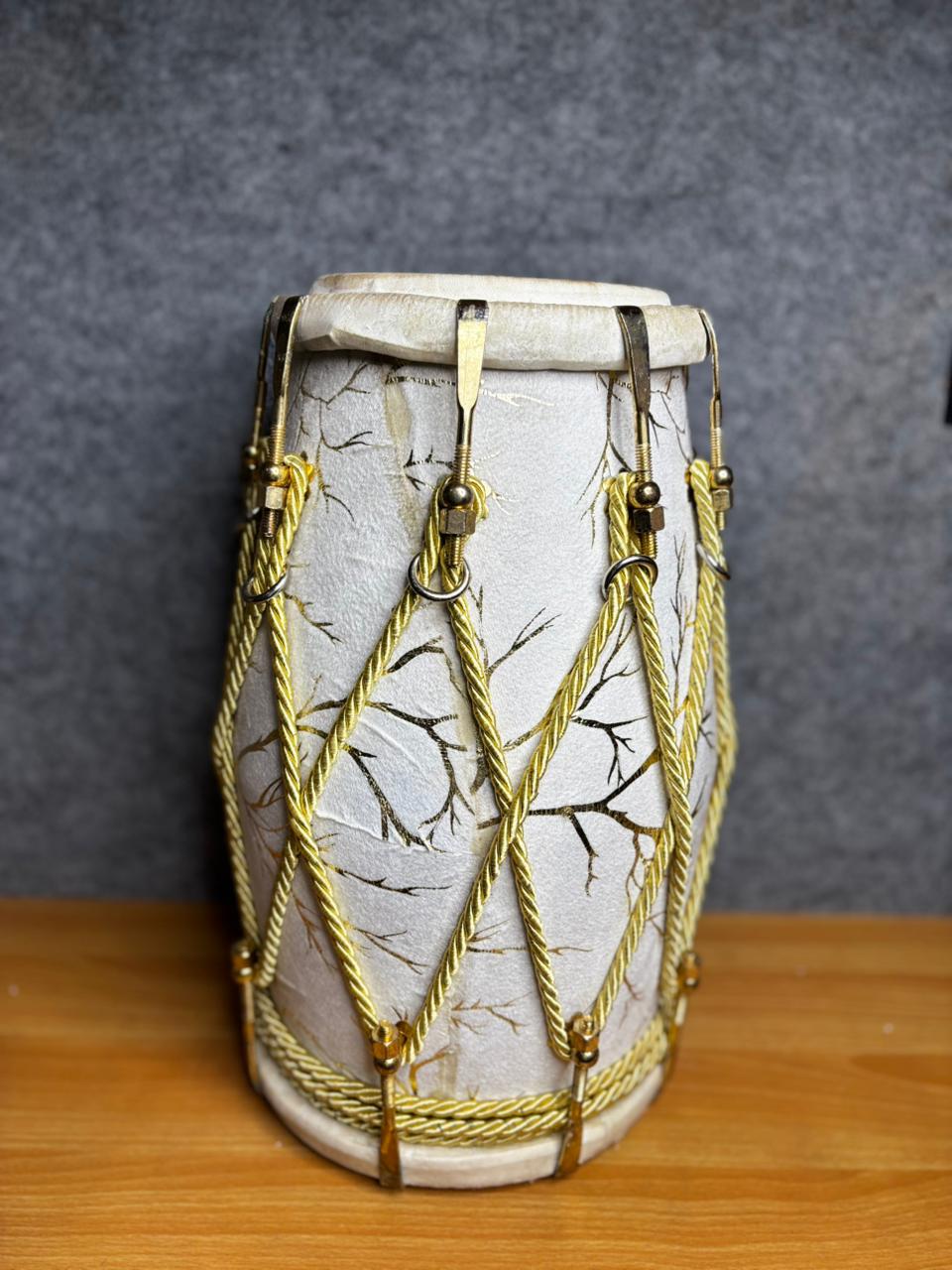 Sheesham Wood White Printed Dholak