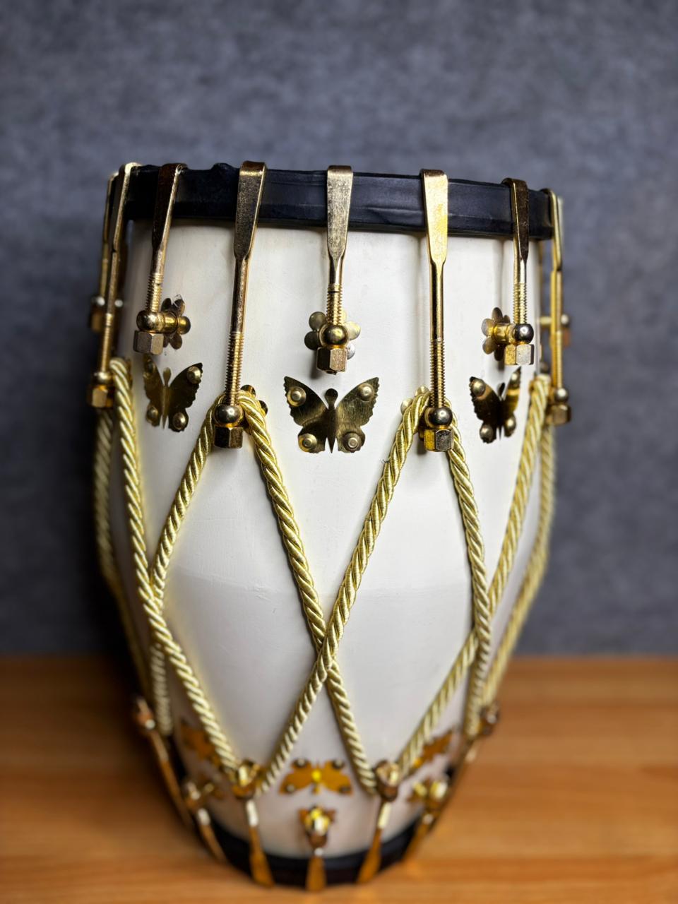 Sheesham Wood White Matte Dholak