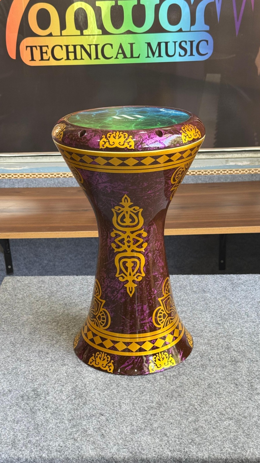8 Inch Darbuka Maroon with Gold Print