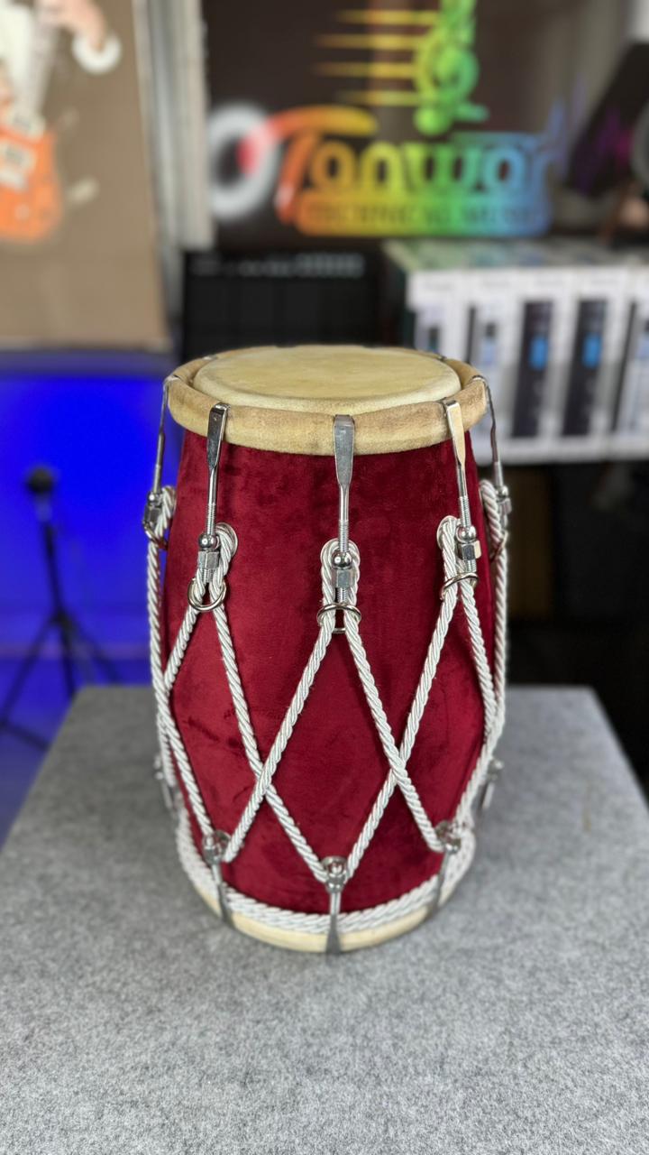 Sheesham Wood Dholak(Red color with white Rope) – Traditional Indian Percussion Instrument