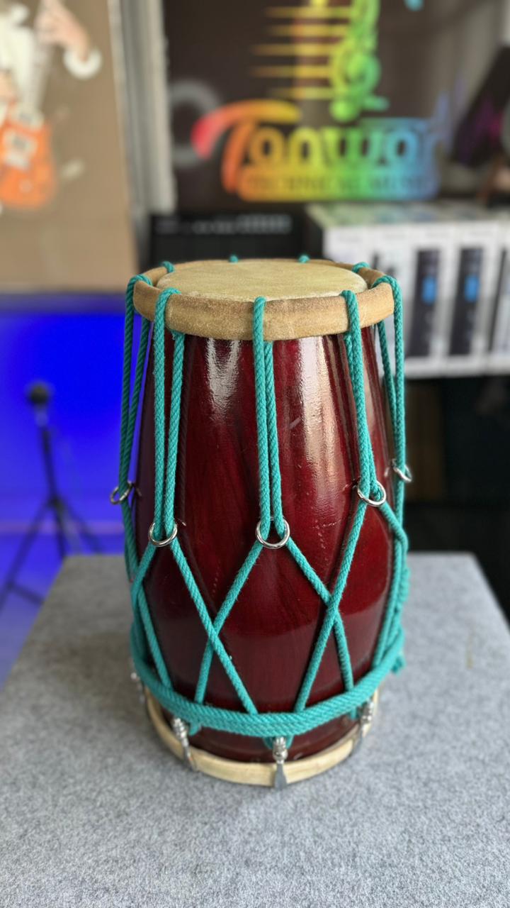 Sheesham Wood Dholak(wooden color with blue rope) – Traditional Indian Percussion Instrument